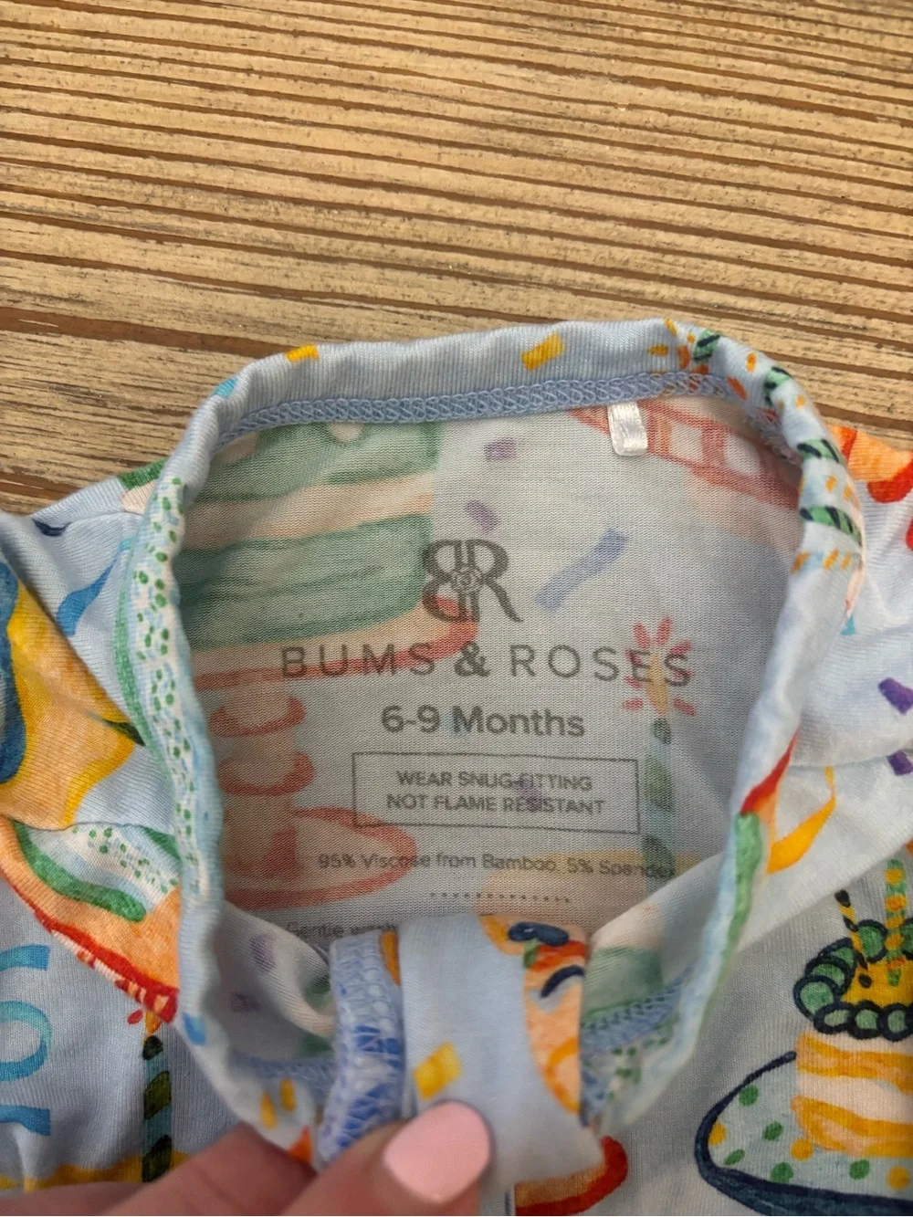 Bums & Roses birthday print bamboo convertible romper 6-9m